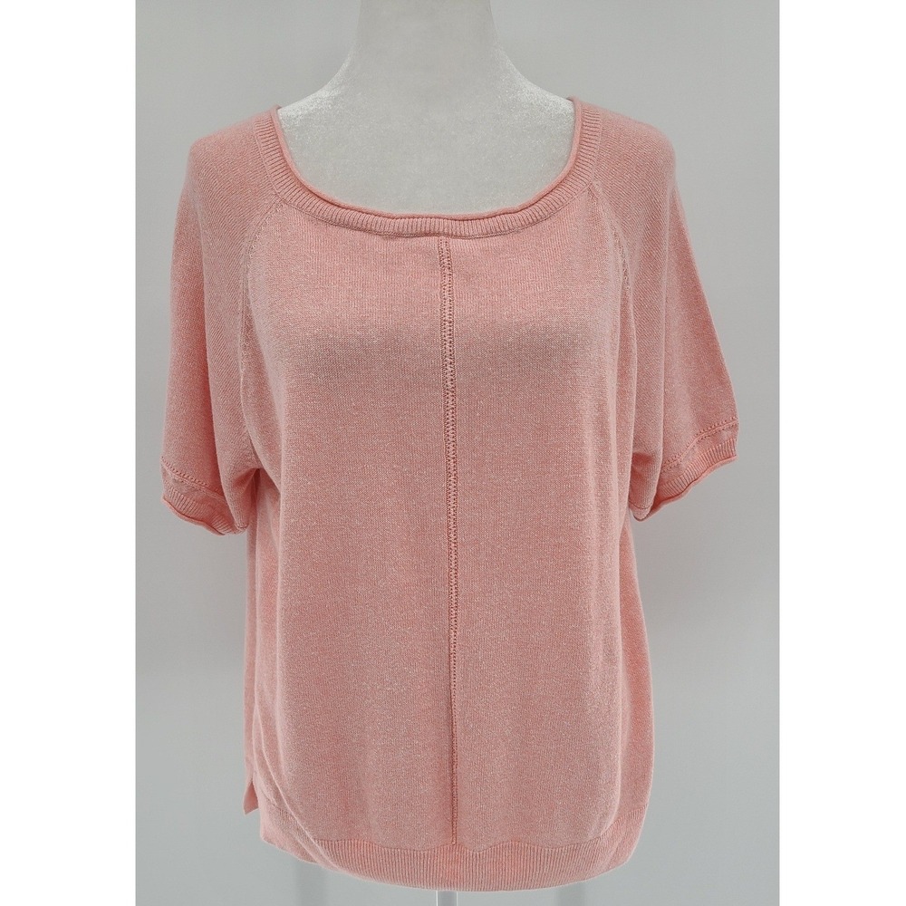 Tahari Linen Blend Women Sweater‎ Large PInk Eyelet Coquette Cottagecore Girly